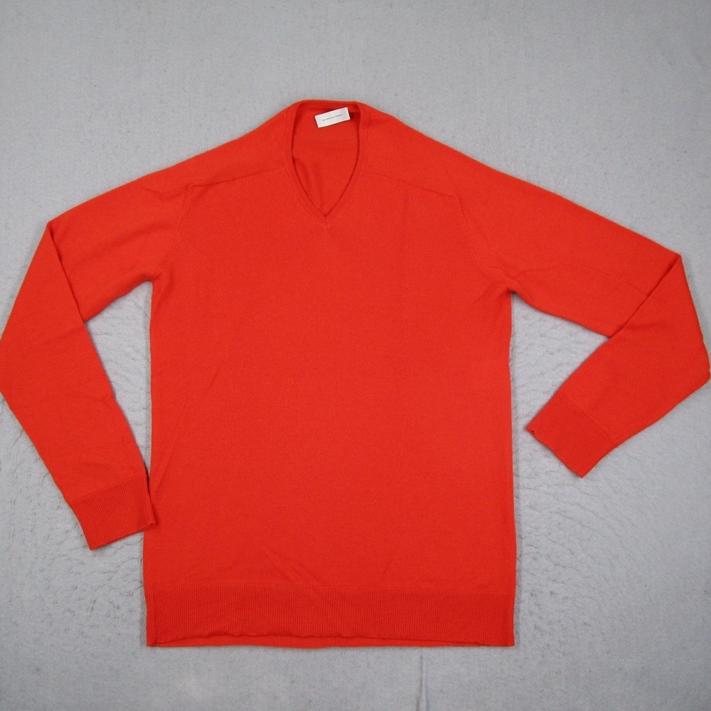 Balenciaga Paris Sweater Mens Medium Orange 100% Cashmere V-Neck Made in Italy